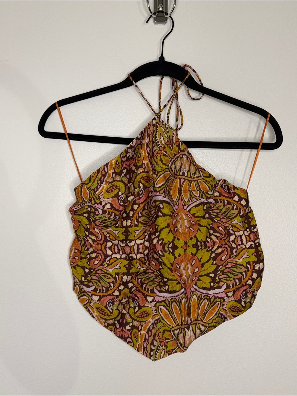 Vici Sun Kissed Printed Halter Neck Tie Top Paisley Brown Orange Green Small